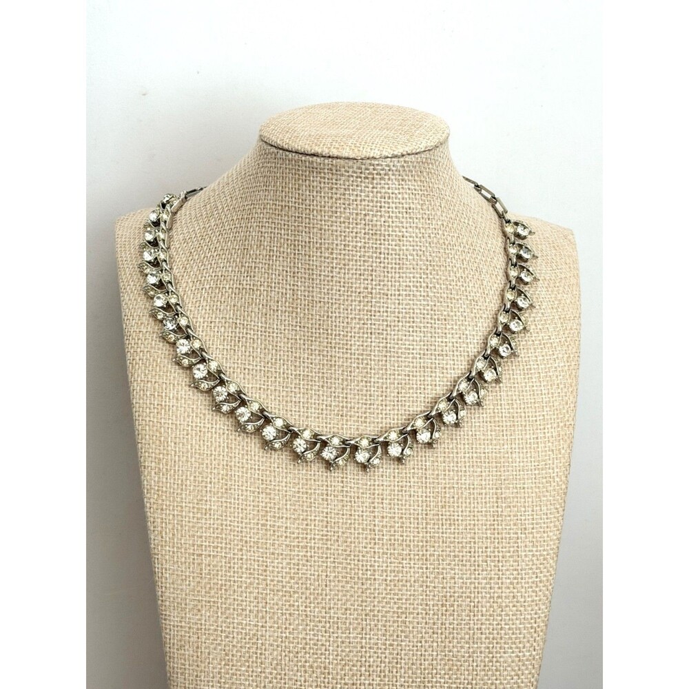 Vintage 1950s Porsche-Style Silver-Tone Crystal Statement Choker Necklace
